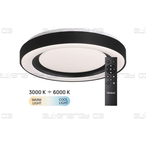 LED димираща ССТ плафониера с дистанционно управление, черен, max.72W, 3000K-6000К, 220-240V AC, кръг, IP20