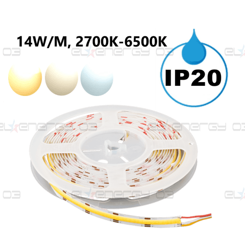 Професионална LED лента 14W/m, 2700K-6500K, 24V DC, COB, 5m, IP20