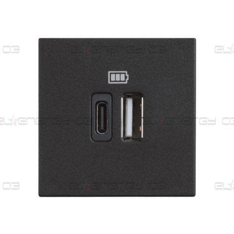 Розетка 2xUSB за зареждане тип A+C 3A 15W 2 мод. цвят Черен /блистер/ Classia Bticino