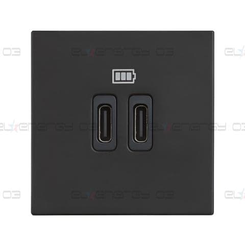 Розетка 2xUSB за зареждане тип C 3A 15W 2 мод. цвят Черен /блистер/ Classia Bticino