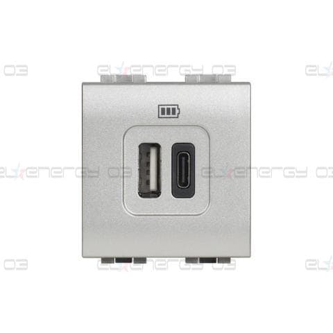 Розетка 2xUSB за зареждане тип A+C 3A 15W 2 мод. цвят Алуминий LL Bticino