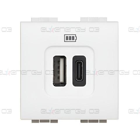 Розетка 2xUSB за зареждане тип A+C 3A 15W 2 мод. цвят Бял LL Bticino