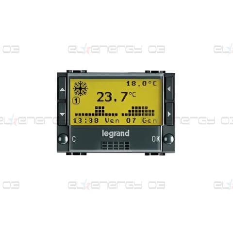 Термостат с LCD дисплей 3 мод. дневен и седмичен за отопление+охлаждане LL Bticino