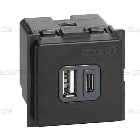 Розетка 2xUSB за зареждане тип A+C 3A 15W 2 мод. Living Now Bticino