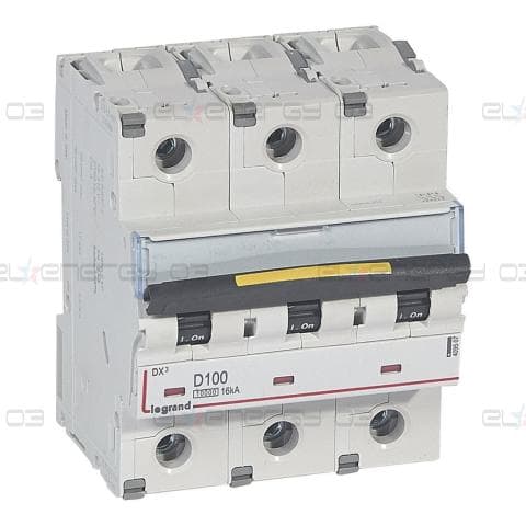 Автоматичен прекъсвач DX3 3P 100A крива D 10kA 4,5 мод. Legrand