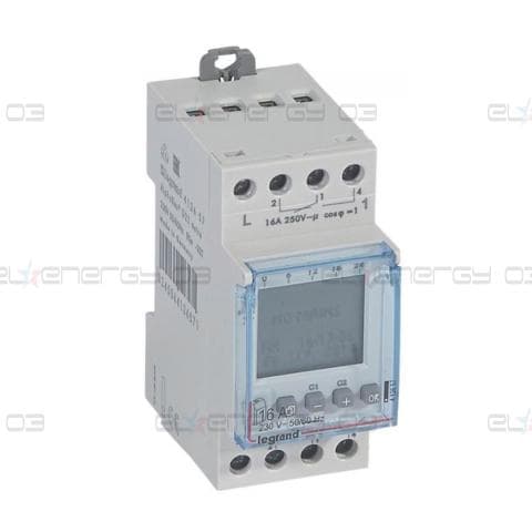 Реле за време, астрономично седмично, с LCD дисплей, 2×28 1s, 2c/o 16A, 230Vac 2 модула Legrand