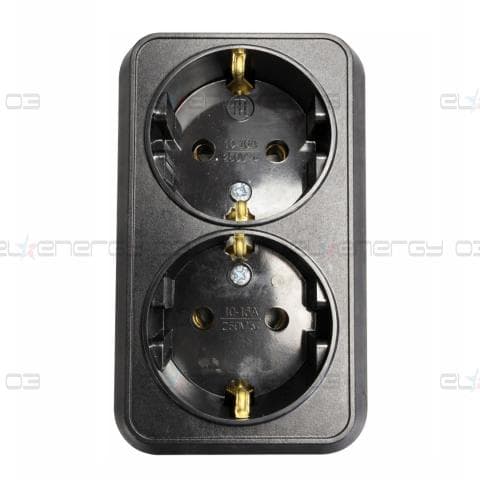 Контакт за открит монтаж, Двоен, 16A, 250V, Черен